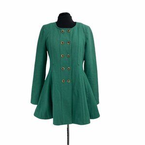 Anthropologie green wool double breasted coat 8 US 12 UK